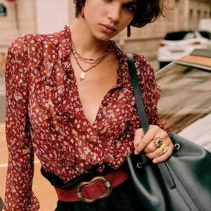 Sezane Celine Blouse in Burgundy Flowers Size 8